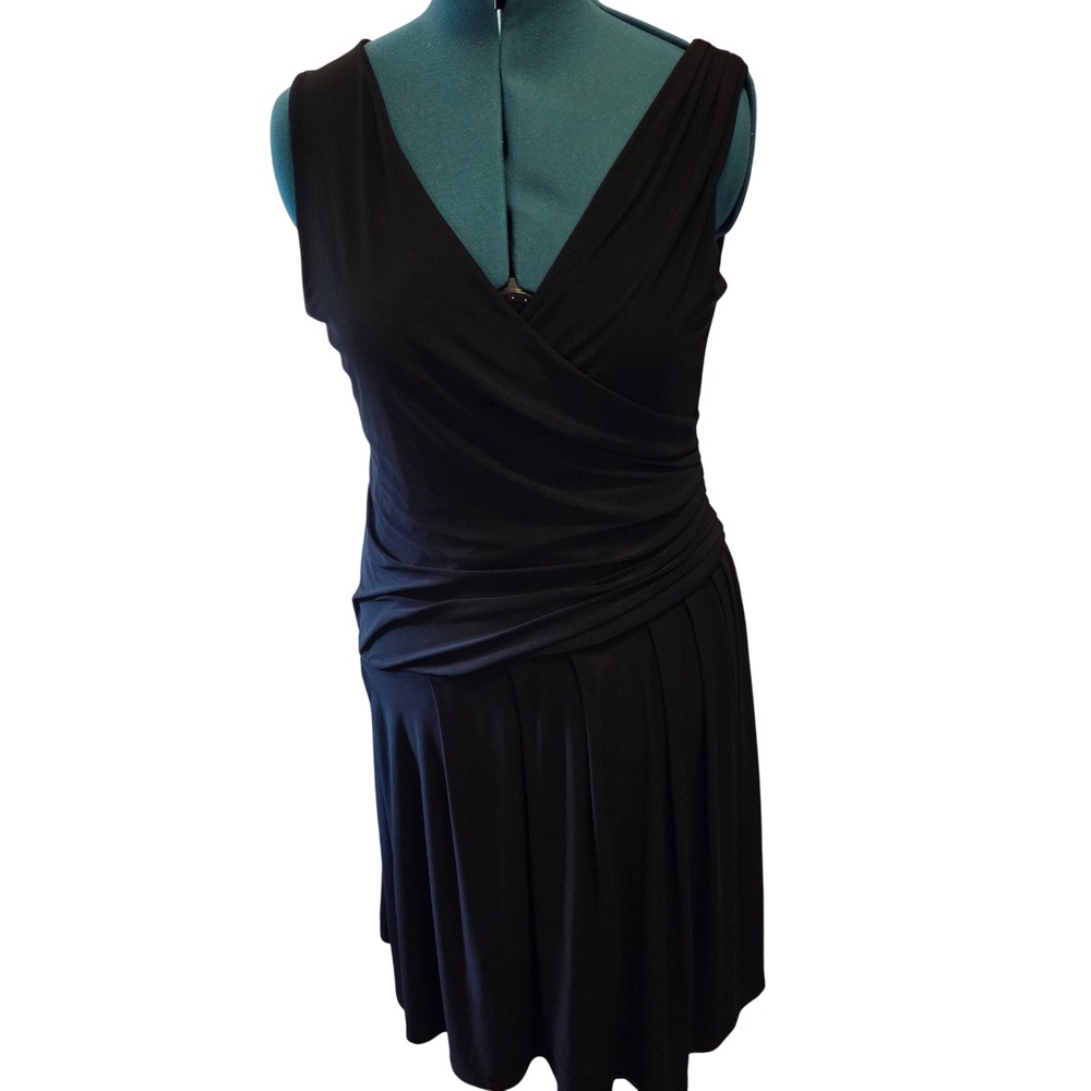Essentials by ABS Black‎ Dress Size 10 V Neck Sleeveless Ruched Cocktail Party